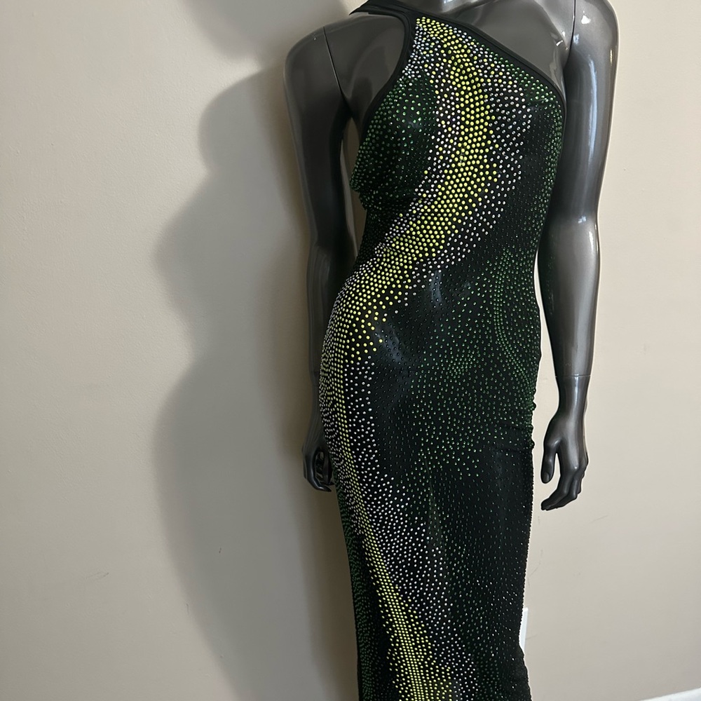 Banjul Black and Green Dotted Midi Dress